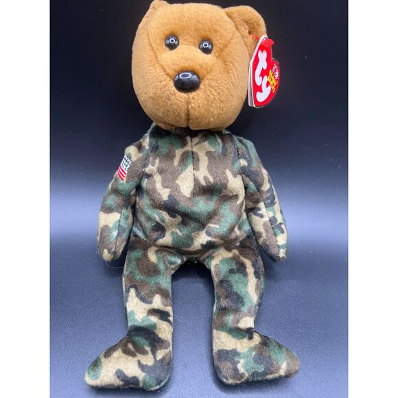 TY Beanie Baby HERO the Military Bear w USA FLAG ERROR Backward on Arm - Picture 1 of 6
